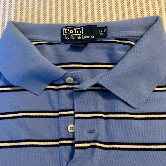 Mens Polo Ralph Lauren 3XLT short-sleeve Pique Mesh knit Light Blue with stripes - Picture 3 of 6
